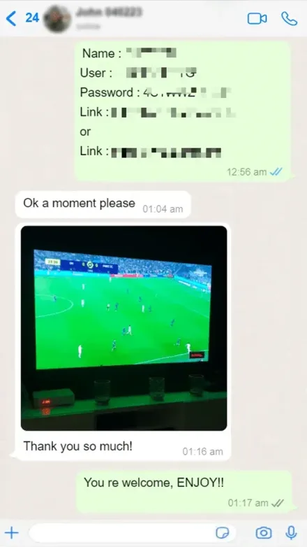 Avis client, capture WhatsApp abonnement IPTV Smart Abonnement