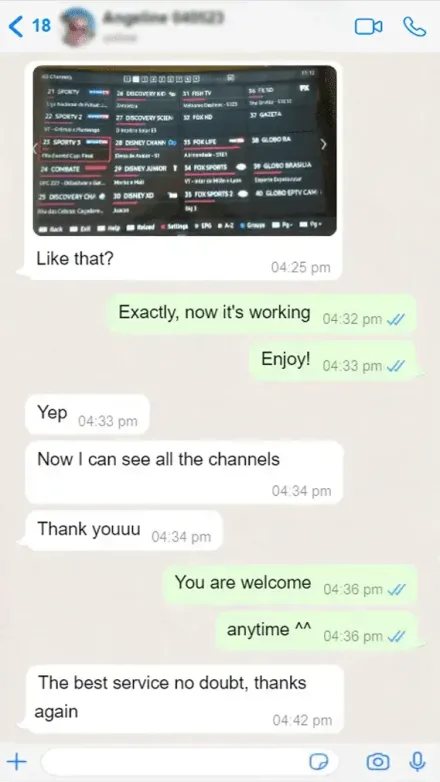 Avis client, capture WhatsApp abonnement IPTV Smart Abonnement